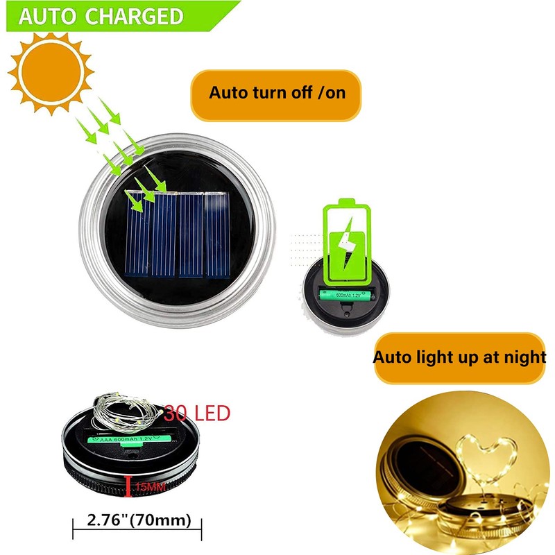 yeuago 12 Pack Solar Mason Jar Lid Lights - 30