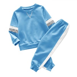 Valphsio Conjunto de chándal de bloque de color para niño, sudadera casual, pantalones deportivos, Azul / Patchwork, 5-6 Años