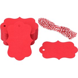 joycraft 100Pcs Red Blank Gift Tags, Kraft Paper Hangtags, Small Gift Tags with String, Writable Tags for Gift Wrapping, Wedding, Birthdays, Holiday, Party Favor and Baby Shower (2.75"x1.97")
