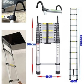 5M/16.5FT Telescoping Ladder with Detachable Hooks,Aluminum Extension Foldable Telescopic Ladder,Portable for Household Daily Outdoor Activities, 330 Pound Capacity