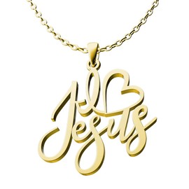 The Positive Christian I Love Jesus Necklace - Stainless Steel - Silver or Gold - Christian Gifts for Women of Faith - Religious Jewelry Gift for Christmas, Wedding, Anniversary (Gold)