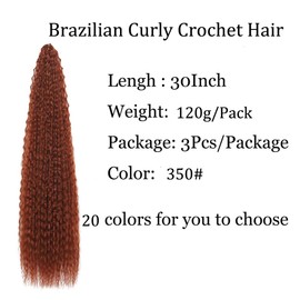 Brazilian Curly Braids Crochet Twist Hair 30inches 3Packs Afro Kinky Curly Braiding Hair Extensions Deep Curly Crochet Hair Synthetic Water Wave Braid Hair(30Inch,350#)