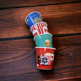 ONONEXPRESS Modern Style Reusable Plastic Popcorn Box/Popcorn Containers/Popcorn Bowls Set for Movie Theater Night - (BPA Free - 4 Pack - 75 oz) (Popcorn Mix G)
