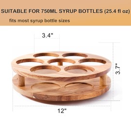 Acacia Wood Rotating Coffee Syrup Organizer, 7 Bottle Coffee Syrup Rack Organizer for Countertop, Turntable Bottle Holder for Coffee Bar Station