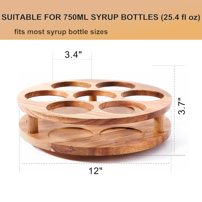 Acacia Wood Rotating Coffee Syrup Organizer, 7 Bottle Coffee Syrup