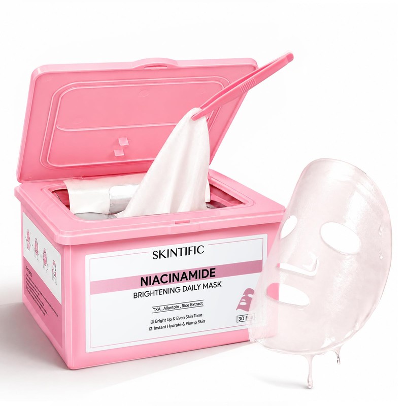 SKINTIFIC Mascarilla Facial Aclaradora con Niacinamida, 30 Piezas