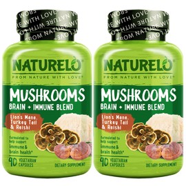 NATURELO Mushroom Supplement – Brain & Immune Health Blend with Lion’s Mane, Reishi, Turkey Tail – 90 Vegan Friendly Capsules (Pack of 2)