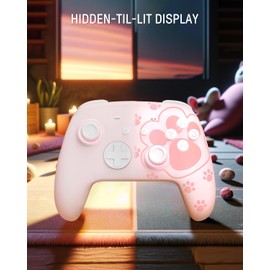 [Luminous Pattern] FUNLAB Firefly Switch Pro Controller Wireless with 7 LED Colors/Paddle/Turbo, Bluetooth Remote Gamepad Compatible with Switch/OLED/Lite- Cat Paw Pink