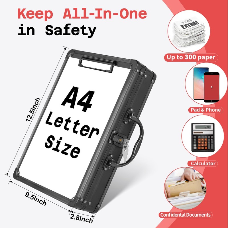 Sooez Key Lock Clipboard Storage Box, Heavy Duty Clipboard with