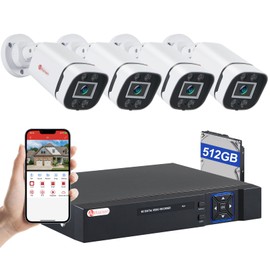 AIWIXEN 8CH H.265+ 3K Lite Wired CCTV Security Camera System with Human Vehicle Detection, 4X IP68 5MP Surveillance Camera for Indoor Outdoor, 512GB Hard Drive for 24-7 Recording, Remote Access