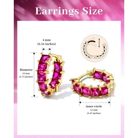 Mesovor Cubic Zirconia Gold Hoop Earrings for Women Trendy, 18K Gold Plated Lightweight Huggie Hoops Earrings | Green Black Red Stones CZ Earrings Jewelry (Dark Rose Red)