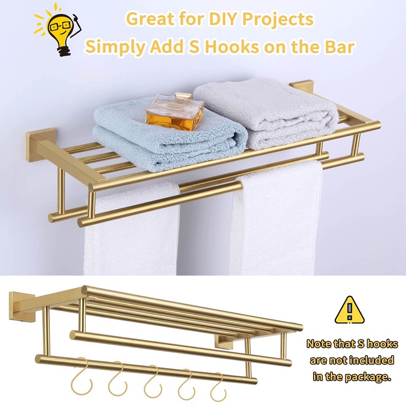 Bathroom Towel Shelf with Holder, Angle Simple SUS304 Stainless Steel