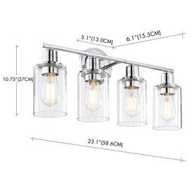 4-Light Chrome Bathroom Light Fixture Over Mirror,4-Light Chrome Vanity Lights for Bathroom Wall Light 4 Bulb