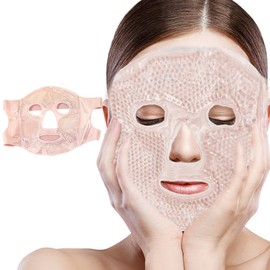 KOLZEMV Cooling Mask Face with Velcro Fastening, Cooling Pads, Ice Mask, Ice Eye Mask, Ice Cold Cooling Mask & Hot Compress, for Reducing Face Swelling, Dark Circles, Skin Care (Pink)
