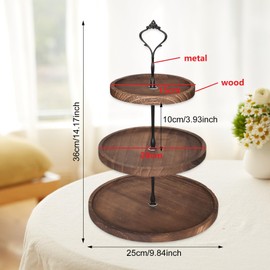 Tibapla 3 Tier Wooden Cupcake Stand, Wooden Tiered Tray Stand with Metal Handle, Vintage Round Cupcake Tower Stand for Home Office Wedding Birthday Baby Shower Tea Party Server