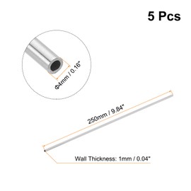 sourcing map 5Pcs 304 Stainless Steel Tube, OD 4mm x 1mm Wall Thick 250mm Length Capillary Metal Tubing for Industry Machinery