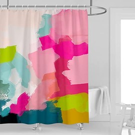 Kikiry Watercolor Abstract Shower Curtain 60''W x 72''L Abstract Ombre Pink Teal Modern Aesthetic Minimalist Oil Painting Bathroom Decor Contemporary Polyester Fabric Waterproof 12 Pack Plastic Hooks