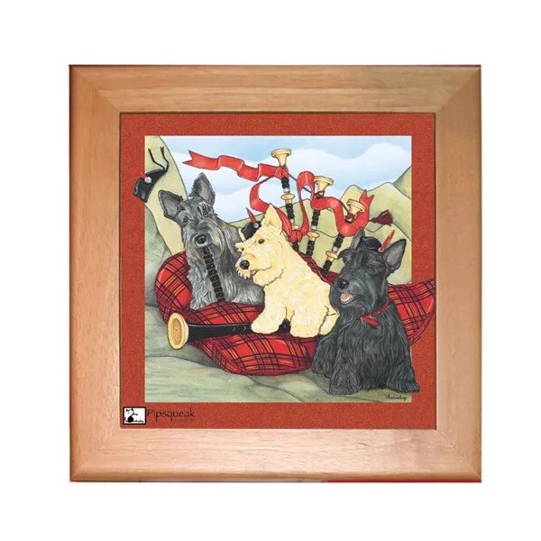 Scottish Terrier Scottie Dog Kitchen Ceramic Trivet Framed in Pine