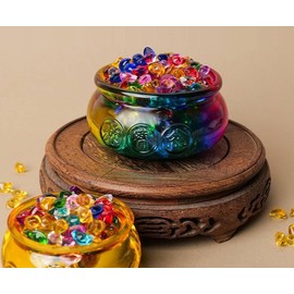 Generic Colorful Crystal Glass Feng Shui Treasure Basin Cornucopia Bowl with Colorful Ingot/Yuan Bao Good Luck Wealth Prosperity Figurine Collectibles Feng Shui Decor for Home Office