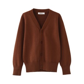 BINIDUCKLING Boys Girls V-Neck School Cardigans Long Sleeve Button-up Knitwear for School Uniform（Brown,120）