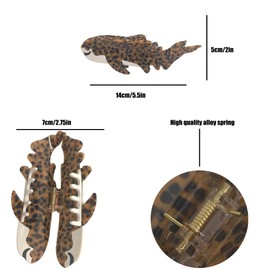 Sea Creature Shape Hair Claw Clip，Funny For Shark Shape Acetate Hair Clip，Cute Hair accessories ，Big Claw Barrettes For Women. (Shark-Leopard Print)