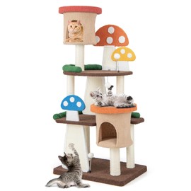 Tangkula Mushroom Cat Tree, Multi-Level Cute Cat Tower with Full-Wrapped Sisal Posts, Scratching Boards & Interactive Balls, 2 Cat Condo, Flower Cat Tree Tower for Indoor Cats Large Adult (57.5 Inch)