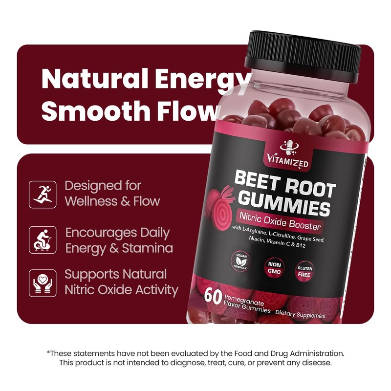 VITAMIZED Beet Root Gummies - Super Nitric Oxide Beets Supplement