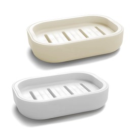 2 Pcs Soap Dish, Soap Holder, Portable Shower Soap Box, Plastic Soap Dish,Soap Dishes for Bathroom,Square Soap Holder,Keep Soap Dry and Easy Cleaning(White & Grey)