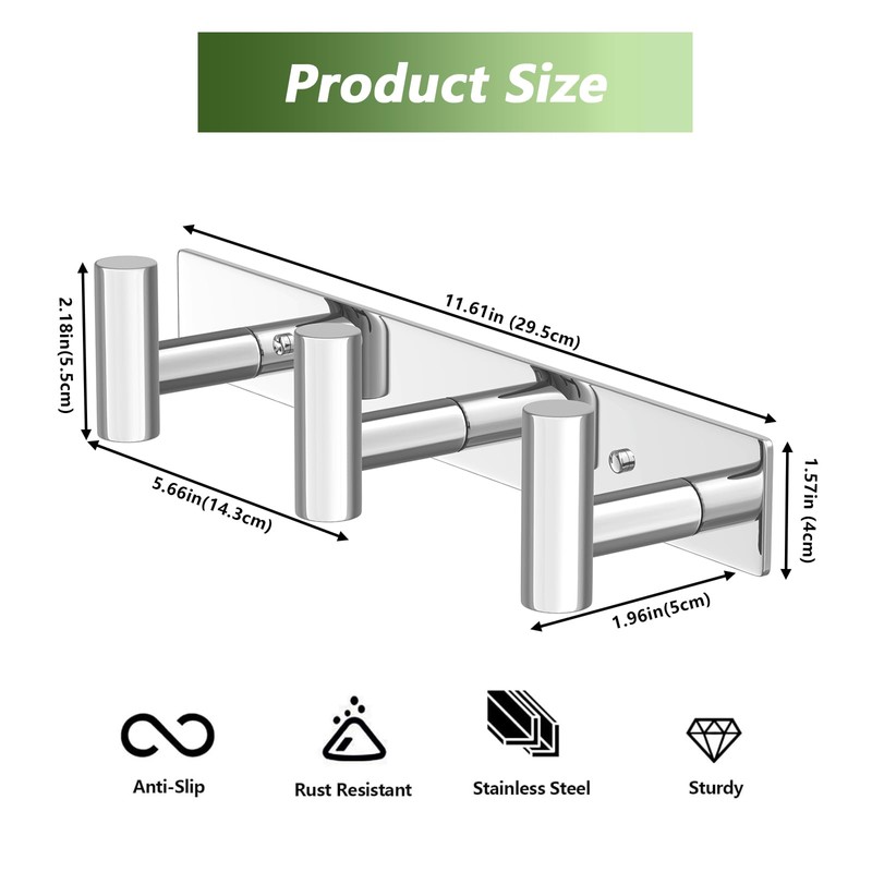 VINHOLD Wall Mounted Coat Rack-3 Hooks, Heavy Duty Stainless Steel
