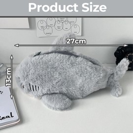SLEEKEE 1 Piece Grey Shark Pencil Case, Cute Shark Pencil Case with Zipper, Plush Toy Stationery Bag, Large Storage Bag, Multipurpose Storage Bag, gray, Unit size, Modern