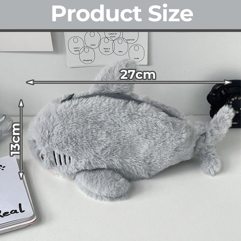 SLEEKEE 1 Piece Grey Shark Pencil Case, Cute Shark Pencil