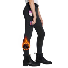 BALEAF Kid's Winter Horse Riding Leggings Full Seat Breeches Fleece Horse Equestrian Pants Horseback Leggings Pockets Tights Black S