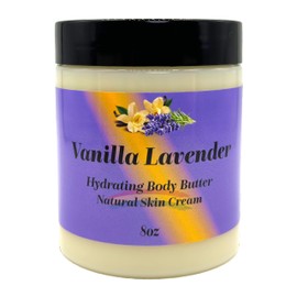 Ultra-Soft Shea Body Butter, 8oz Dry Skin Cream, Radiant Moisturized Skin, Natural Hydrating Body Lotion, Aloe Vera, Argan, Rosehip Oil, Kokum Shea Mango Butter BLACK LAVISH ES, (Vanilla Lavender 8oz)