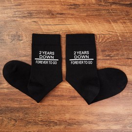 Poshzone 2nd Wedding Anniversary Socks - 2 Years Down Forever to Go Socks - 2 Year Anniversary Socks - Add A Date- Cotton Anniversary