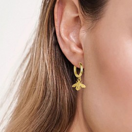 Vintage Bee Drop Dangle Hoop Earrings for Women Girls 925 Sterling Silver Fashion Boho Animal Dangling Hoops Dainty Minimalist Hypoallergenic Lightweight Birthday Thanksgiving Jewelry (Gold)