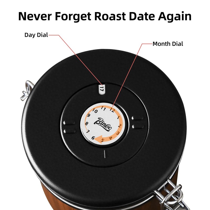 Bincoo Airtight Coffee Canister with Date Tracker - Holds a