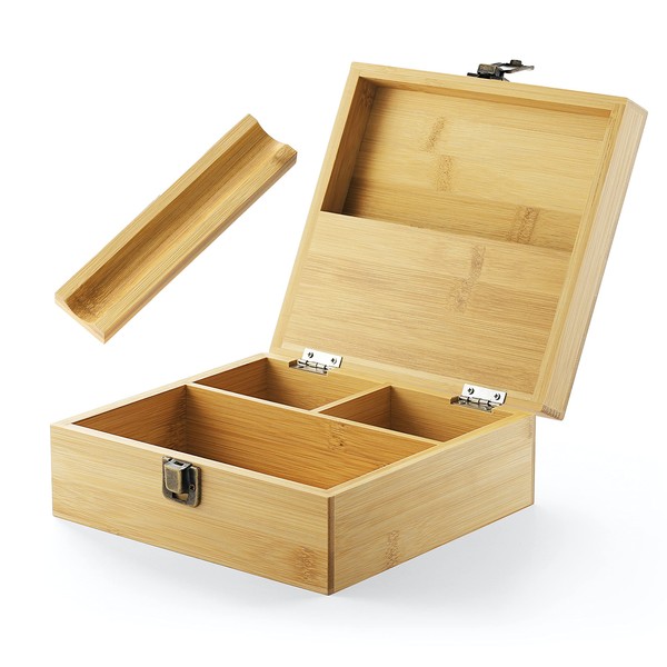 beka. Stash Box with Rolling Tray - Large Storage Bamboo