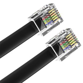 AmzDeals 2-Pack 6 Feet Black RJ12 6P6C Straight Wired Cable, Pro Grade Data and Voice Phone Line Cord - Made in USA