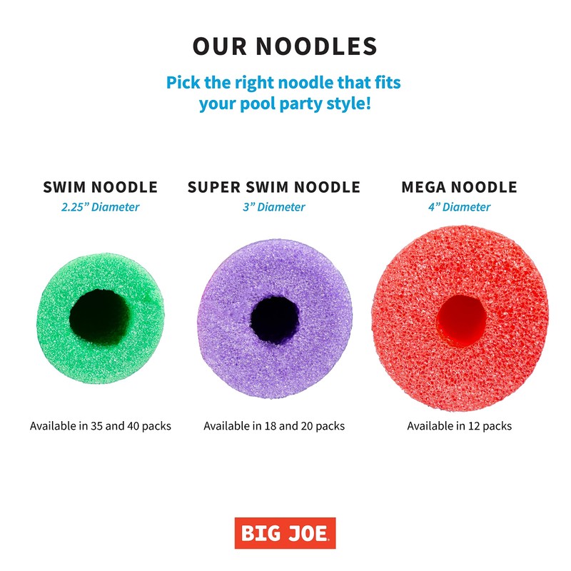 Big Joe Swim Noodle 40 Pack Pool Noodles, Assorted Coral,