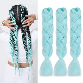 Turquoise Pre stretched Braiding Extensions Green Braiding Hair 24inch 3Packs Colored Braid in Hair Extension for Kids #Turquoise