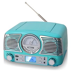 TechPlay QT62BT Turqouise , Retro design compact stereo CD, with AM/FM rotary knob, Wireless Bluetooth reception and USB port. With AUX in and headphone jack