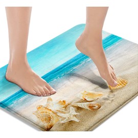 Britimes Bath Mat for Bathroom, Blue Beach Starfish Sea Washable Cover Floor Rug Carpets Floor Mat Bathroom Decorations 16x24 Inches for Kitchen Bedroom Indoor