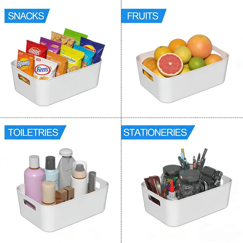 Tyminin 6 Pack White Pantry Organizer Bins, Plastic Containers with