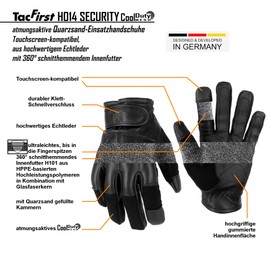 TacFirst Security Quartz Gloves H014 360° Cut Resistant, Touchscreen Summer CoolDuty Breathable Genuine Leather Quartz Sand Gloves (Black, M)