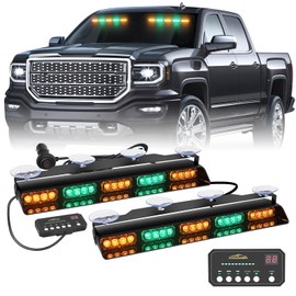 XRIDONSEN 2x 17 inch Amber Green Emergency Lights for Trucks Interior Front/Rear Windshield Dash Strobe Lights 40 LED Safety Flashing Warning Hazard Caution w/Controller for Construction Vehicles Car