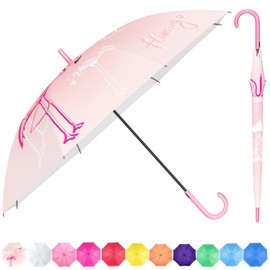 RUMBRELLA UV Stick Umbrella Auto Open UPF 50+ with J Hook Handle 50IN, Flamingo