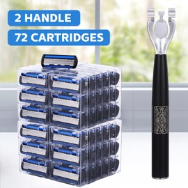 Leriton 74 Pcs Disposable Men's Razors Set 6-blade Shaving for Men Sensitive Skin Refillable Razor Kit for a Comfortable Shave, 2 Handles and 72 Cartridges