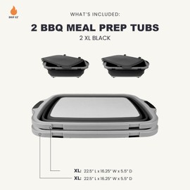 Drip EZ Collapsible BBQ Prep Tubs 2-Piece Set (V2) - For Meal Prep Marinating Food Storage - Includes Cutting Board & Lid - (2) XL - Black