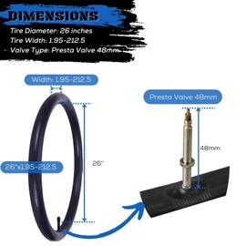 Corki Cycles Mountain Bike Tubes 26" x 1.75 1.95 2.0 2.1 2.125 2.25 2.3 2.4 (Schrader Valve 32mm/ Presta Valve 48mm) 6 Pack