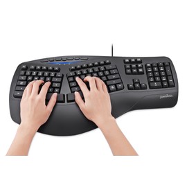 Perixx PERIBOARD-312 Ergonomic Backlit Keyboard - Wired USB with 2 Hubs - Natural Ergonomic Split Design - White LED - Black